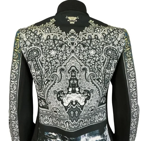 Clover Canyon Moto Jacket Size S Multicolor Paisley Artwear Neoprene Boho Artsy - Picture 6 of 16